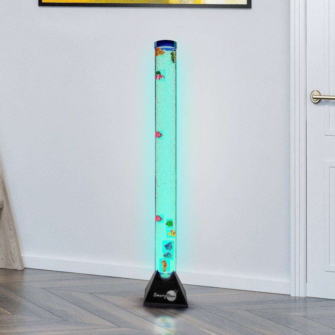 SensoryMoon 3ft Sensory Bubble Tower Lamp w Fake Swimming Plastic Fish Bedrooms 7-Color LED Cycle & Soothing Variable Bubble Stream in Large 90cm Tube: Perfect for Sensory Rooms or Office! Parties