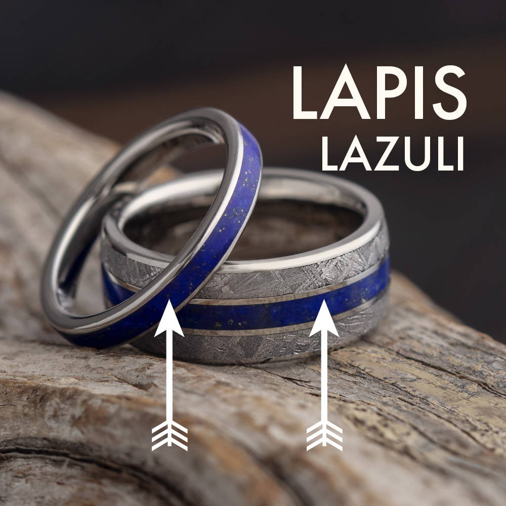 His and hers wedding bands with lapis lazuli