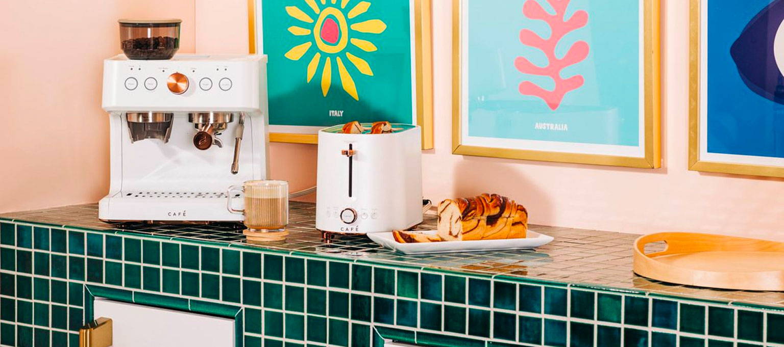 Espresso Machine and Toaster in Matte White on counter