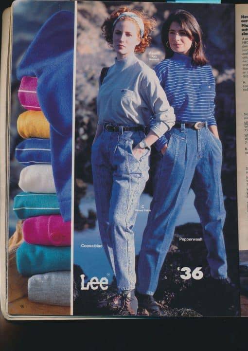 Love these Lee jeans with western-inspired belts and mock-neck tops from Sears 1992 Fall/Winter