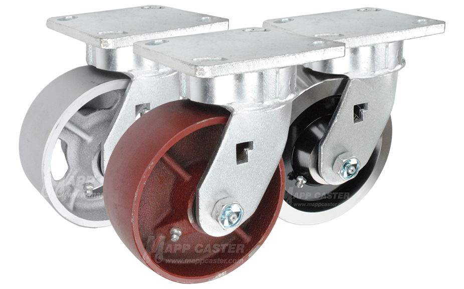 Find high capacity plate casters that have high temperature resistance & impact resistance. Available with multiple bearing options & more