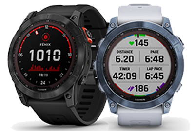 Black and Blue Mineral/Whitestone Garmin fenix 7X premium multisport GPS smartwatches