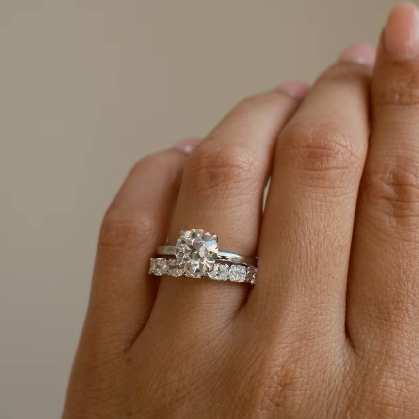 Old Euro Diamond Ring with north south oval tab band