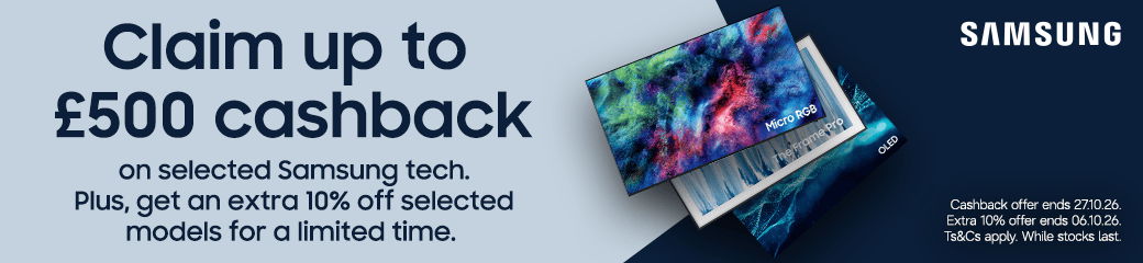 Claim up to £500 cashback on selected Samsung tech