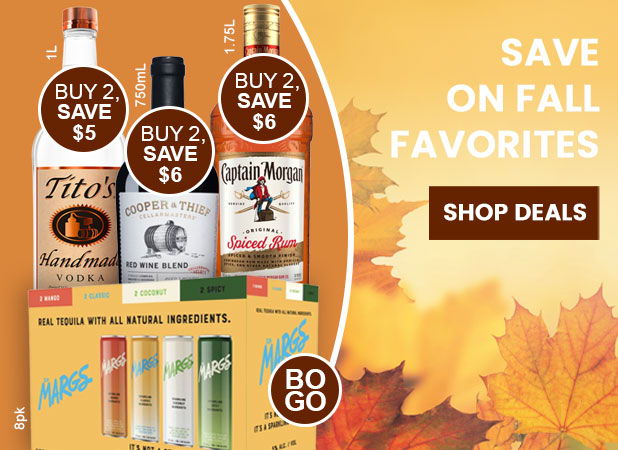 Promotional image for fall liquor deals and discounts.