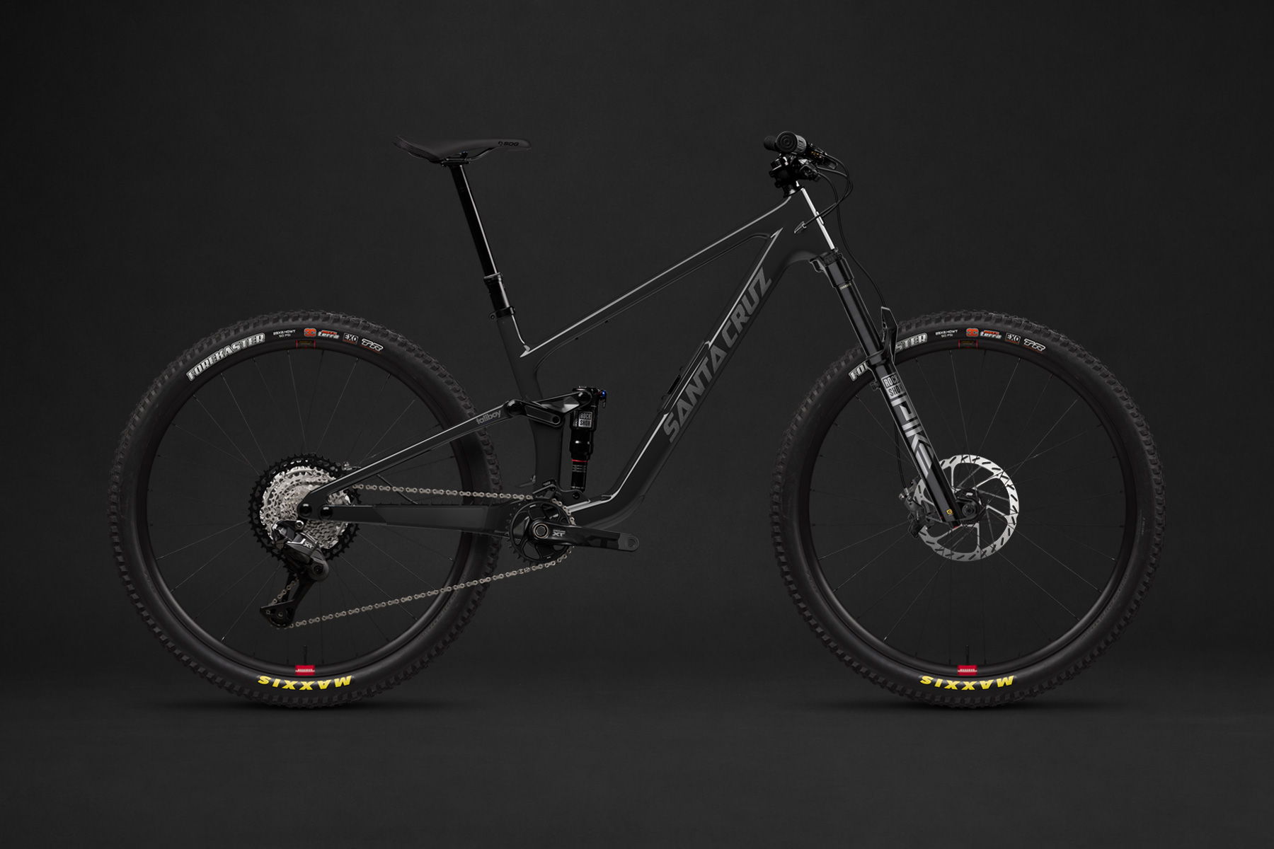 Mountain bike against a black background.