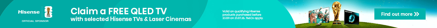 Claim a FREE QLED TV with selected Hisense TVs & Laser Cinemas