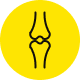 Illustration of a knee joint on a yellow background.