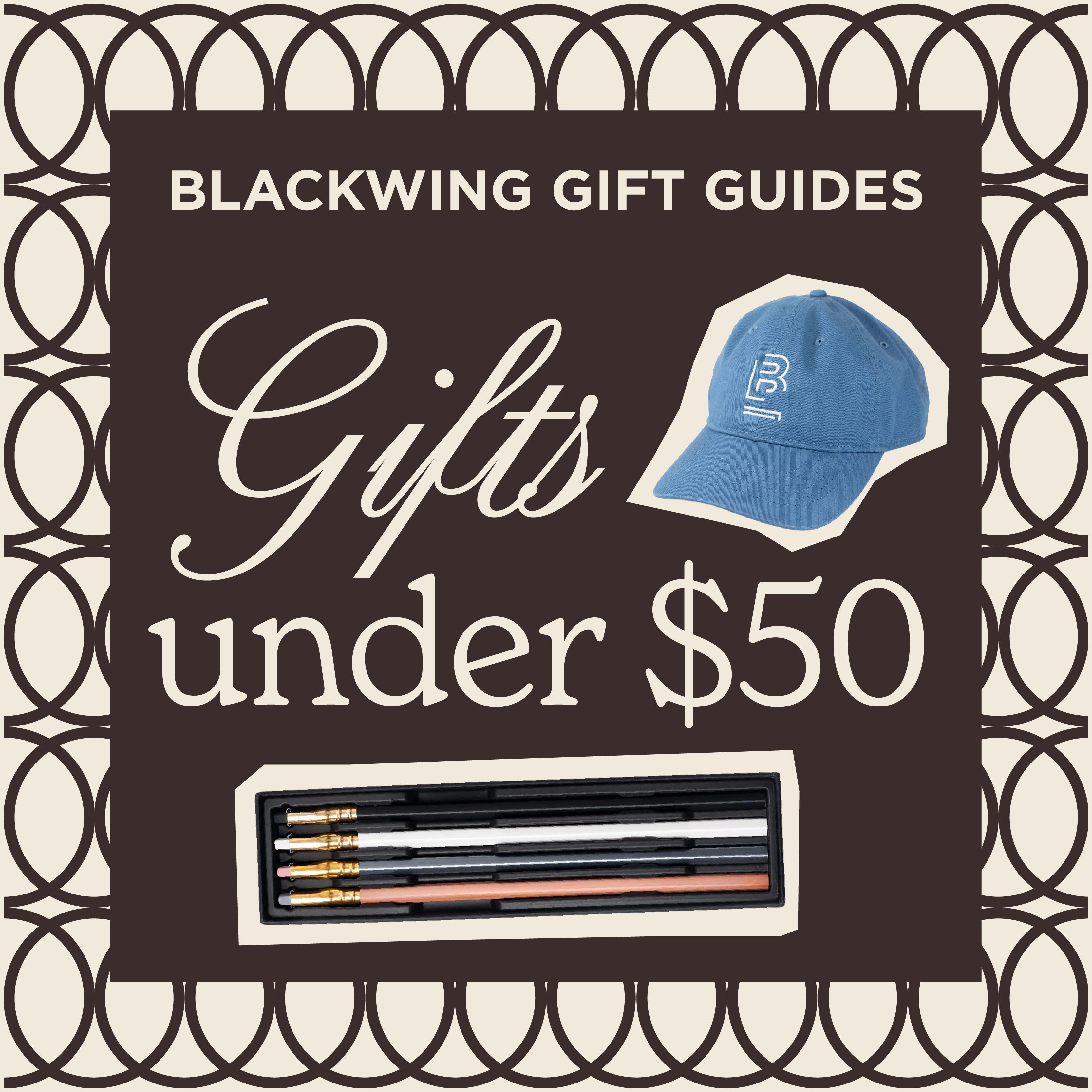 Blackwing gift guide for gifts under $50, featuring a Blue Logo Hat and the Audition Set