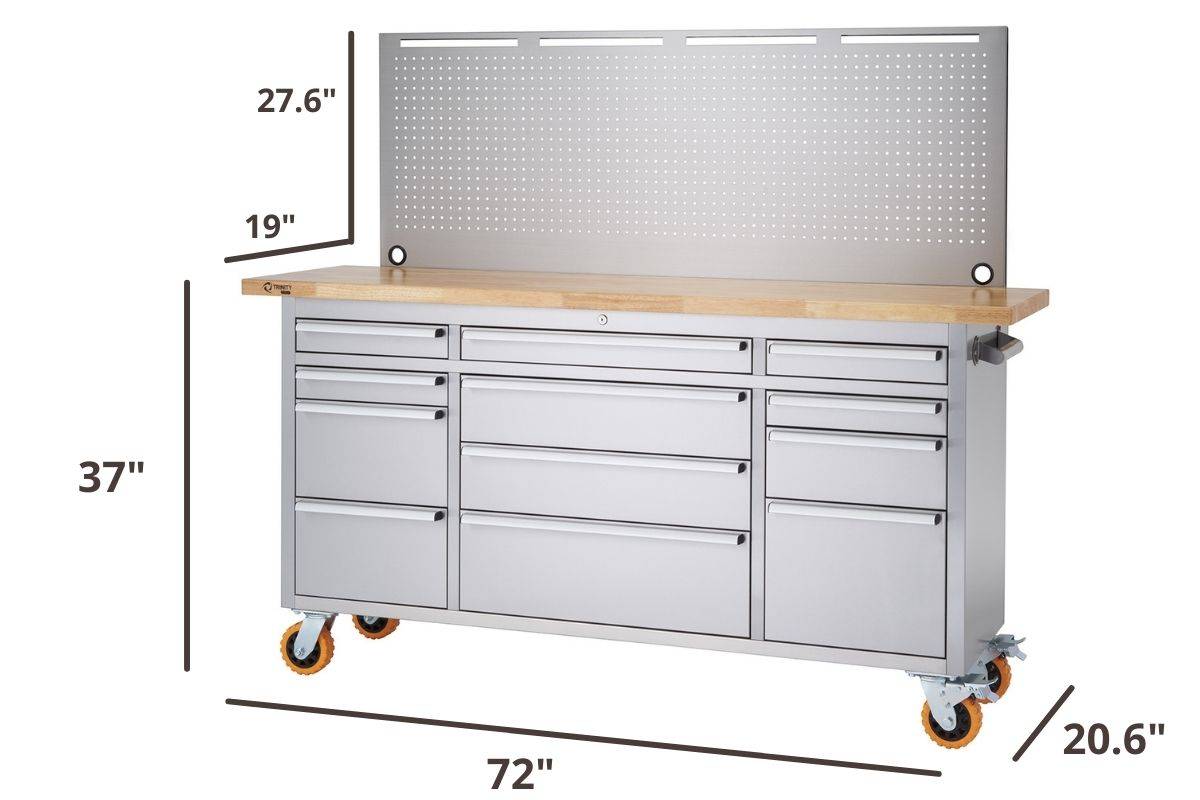 72 inches wide workbench with pegboard