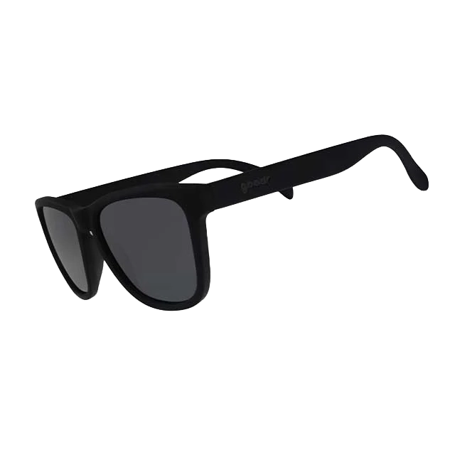Black sunglasses with a modern design and dark lenses.