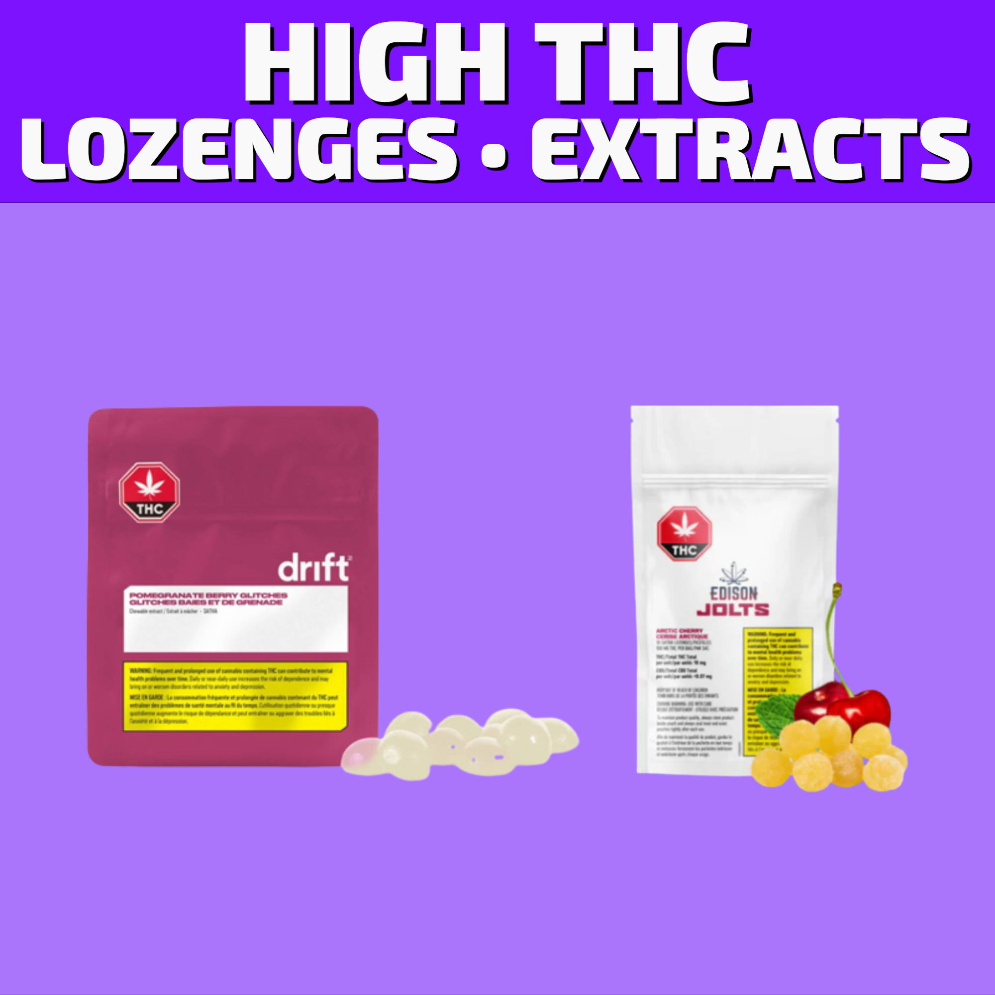 Buy high THC lozenges and edibles online for same day delivery or buy them in-store at 580 Academy Road.