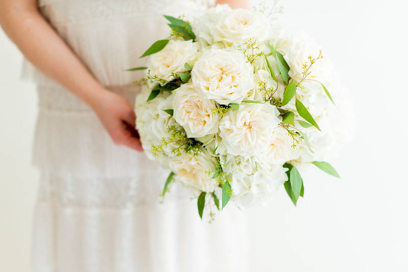 White Garden Rose and Hydrangea Rounded DIY Bridal Bouquet