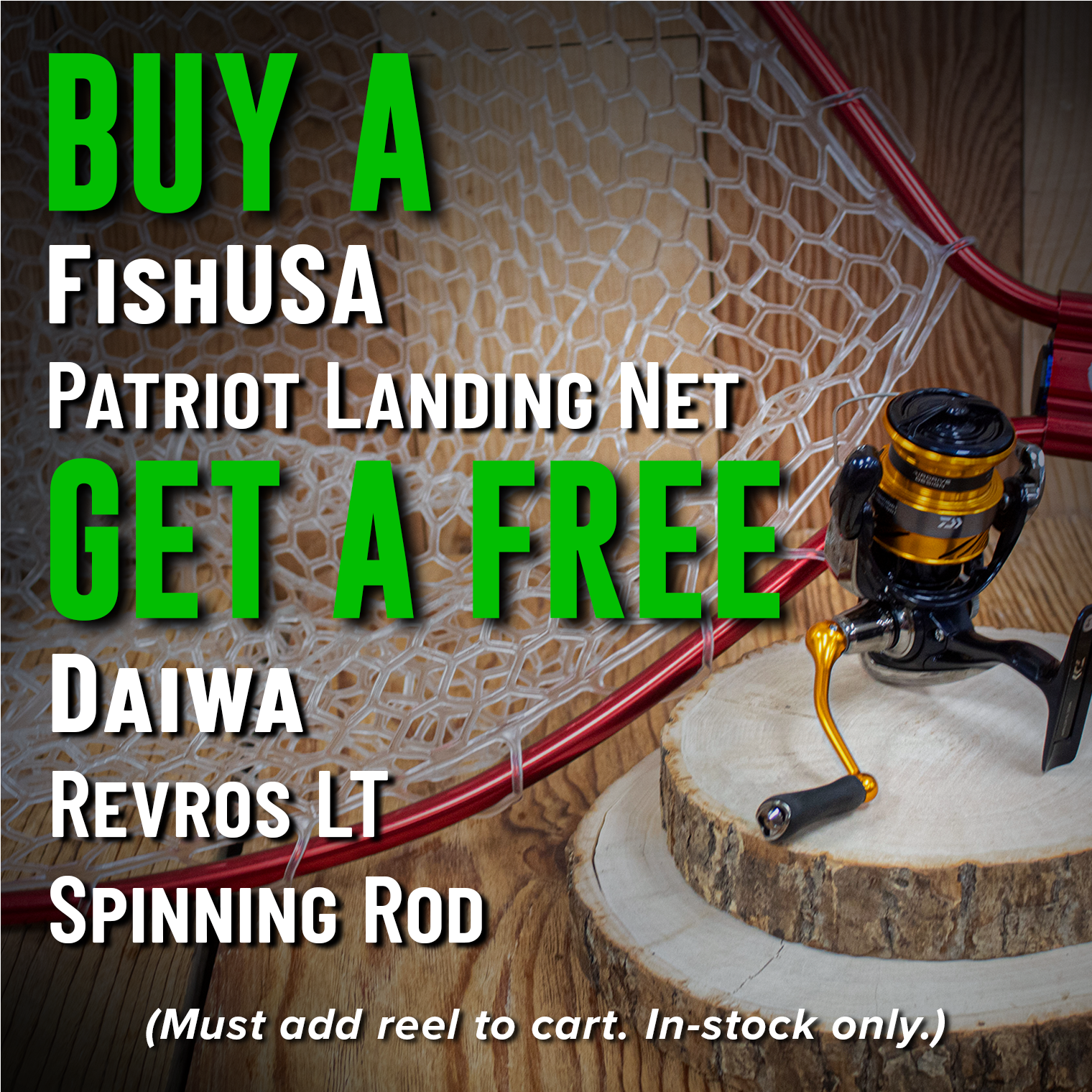 Buy a FishUSA Patriot Landing Net Get a Free Daiwa Revros LT Spinning Rod (Must add reel to cart. In-stock only.)