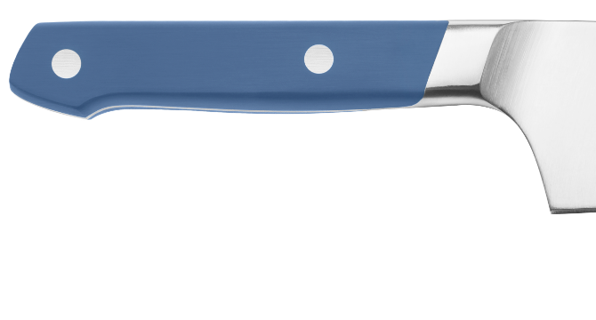 The sloped bolster on the Misen Chef's knife provides more room for your fingers to form a proper 