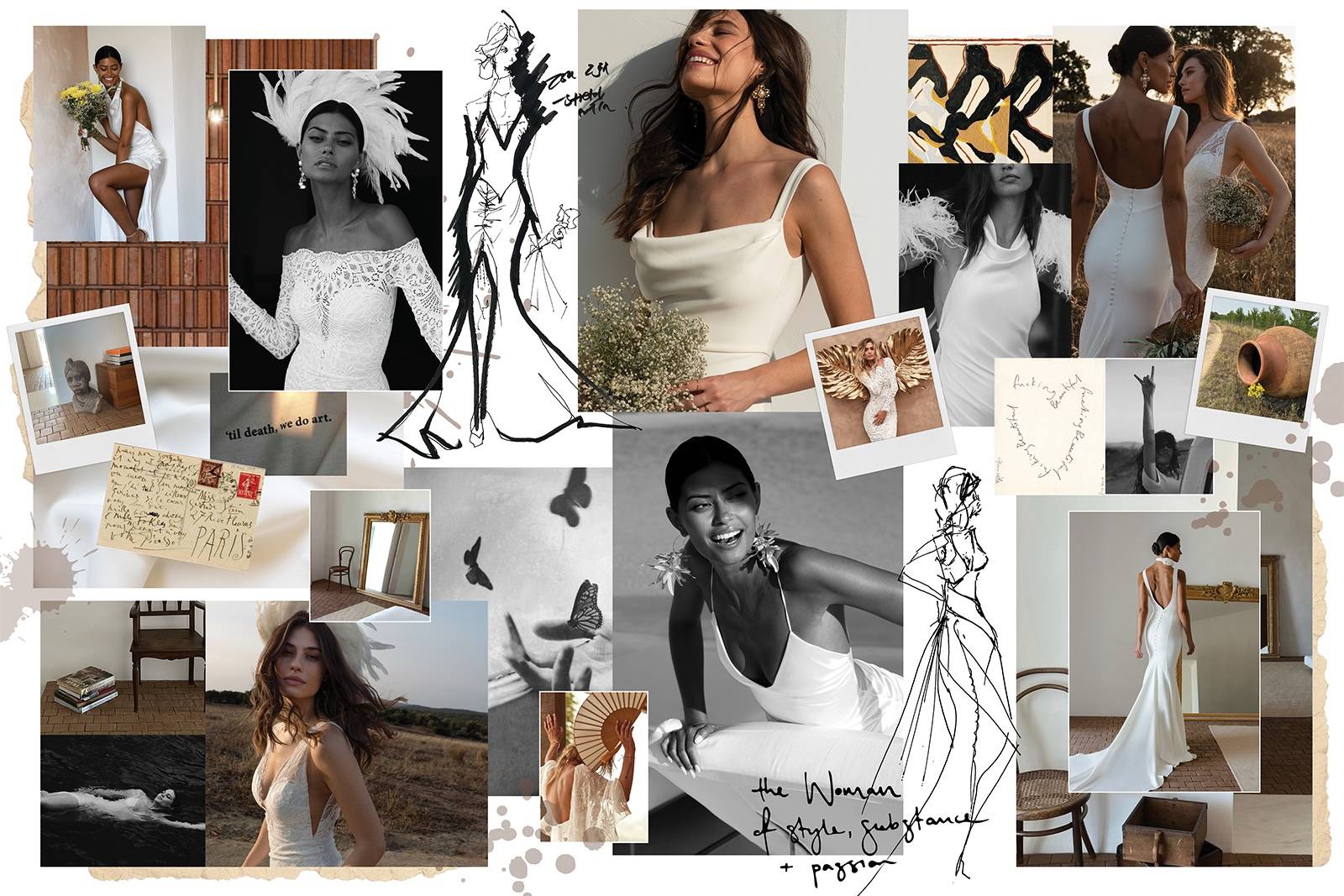 Bridal vision board with wedding dresses