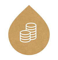 Brown droplet shape with stacked coins design.