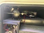 Storage compartment black air tank HornBlasters compressor pressure switch carpeted shelf wiring David's Winnebago Adventurer 35F Conductor's Special 232 gallery photo 3