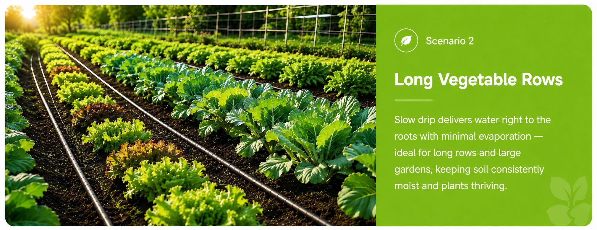 Lush rows of vegetables growing in a garden.