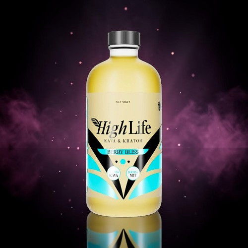Bottle of High Life drink against a cosmic background.