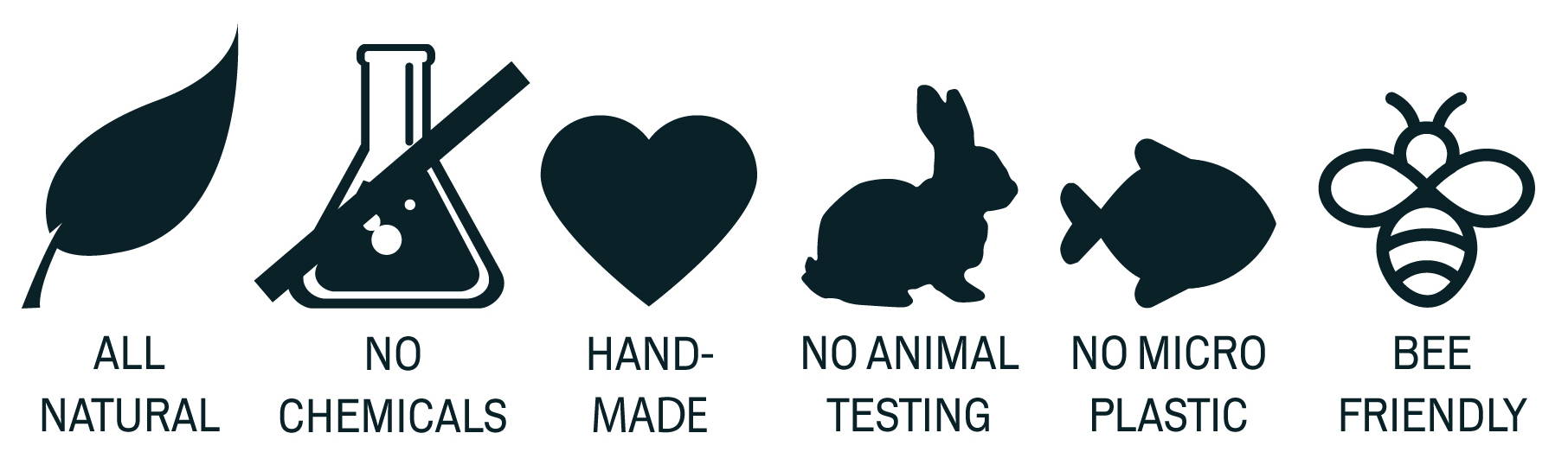 All natural, no chemicals, handmade, no animal testing, no micro plastic, bee friendly