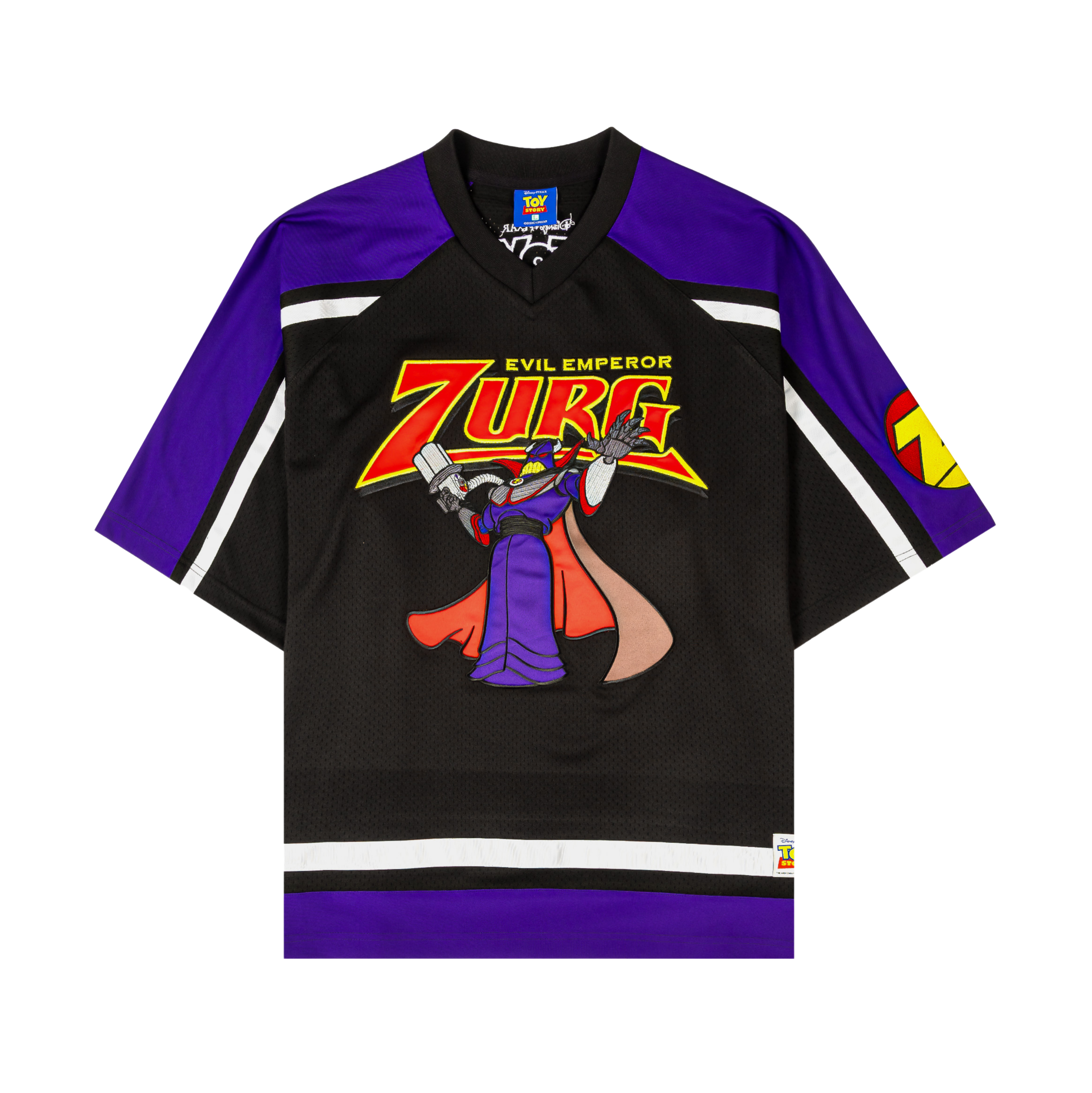 Black and purple jersey featuring a character named ZURG.