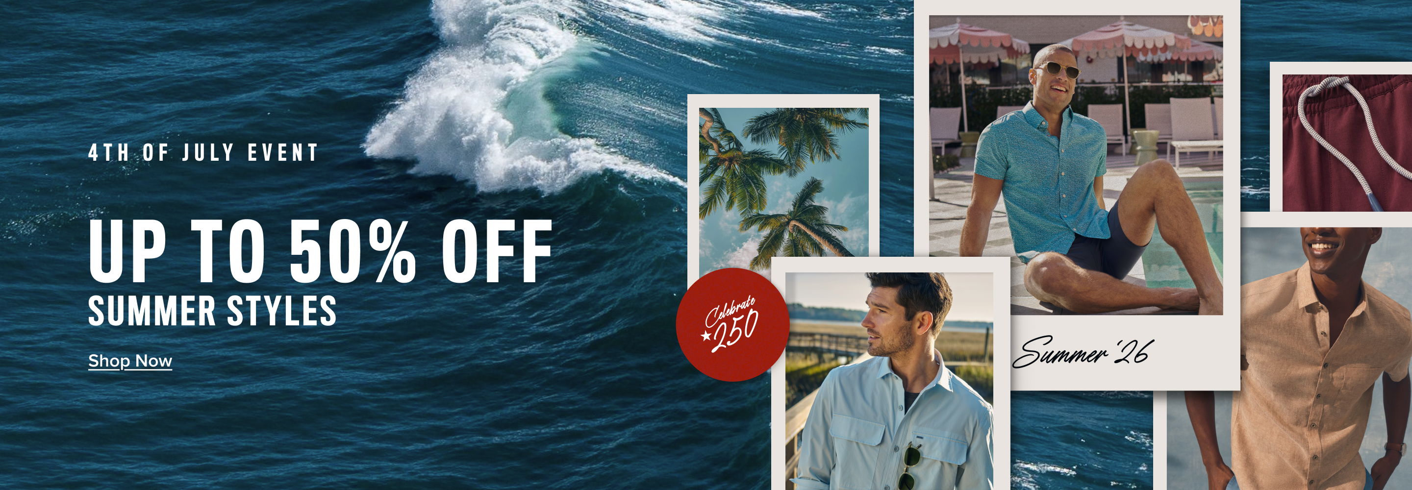 Promotional banner for summer styles with up to 50% off.