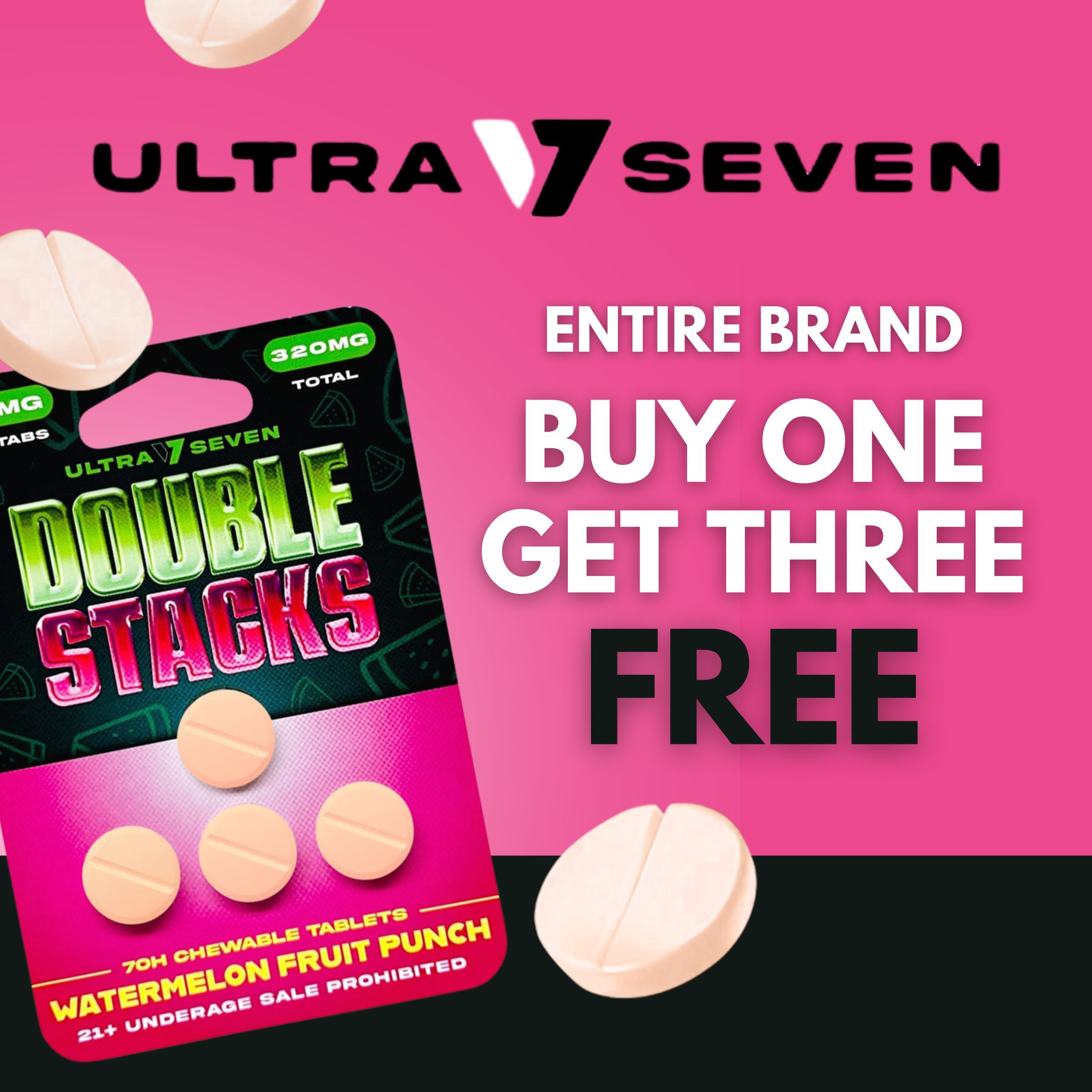 Promotional image for Ultra Seven Double Stacks, buy one get three free.