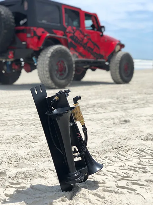 Wrango JKU Horns in front of Jeep JKU