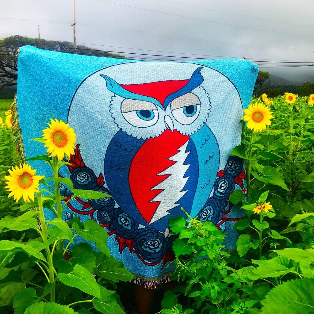 Grateful Dead Owl Blanket in Sunflower field