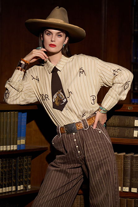 Kaylin wearing the Outfit Marks top with the Bushranger Pant and Double D Ranch jewelry and accessories. 