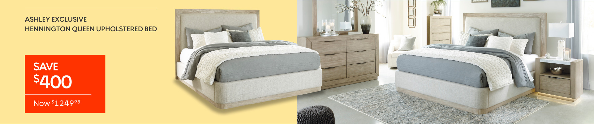 Ashley Exclusive Hennington Queen Upholstered Bed now $1249.98 save $400