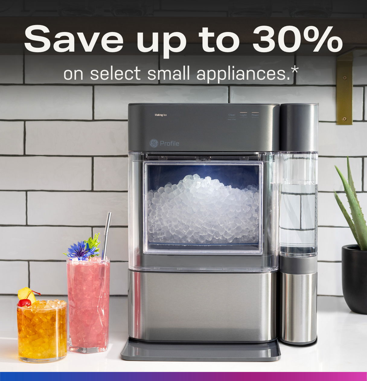 Image of a small appliance with ice, promoting a sale.