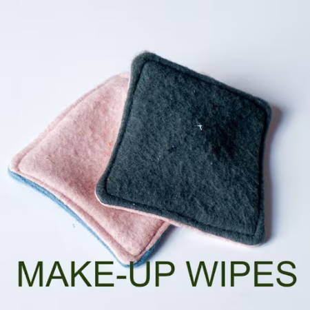 Two home-made make-up wipes made out of fleece