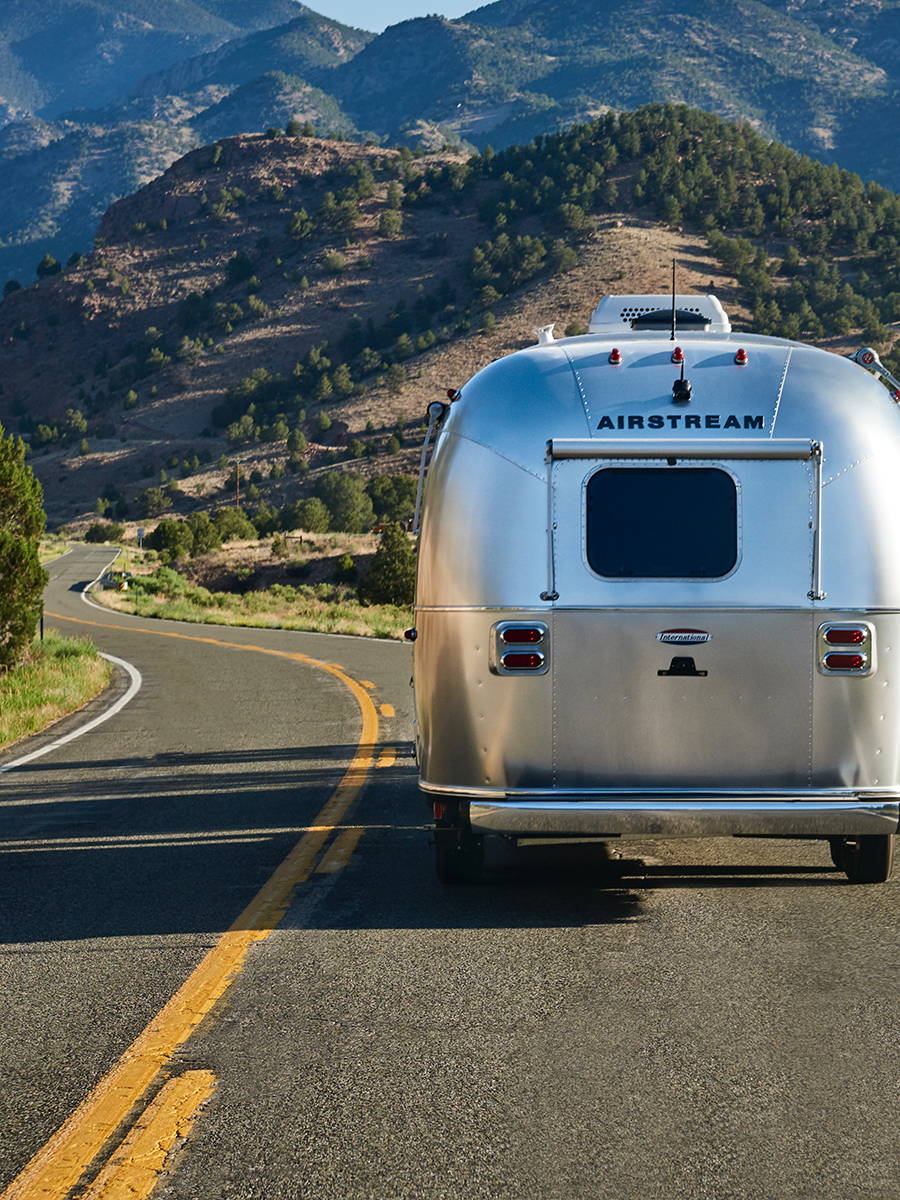 RV driving through desert