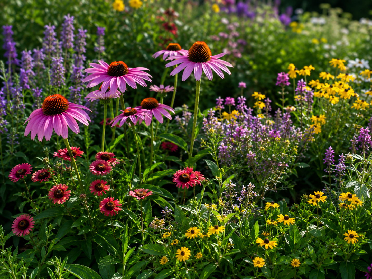 A vibrant garden filled with various colorful flowers in bloom.