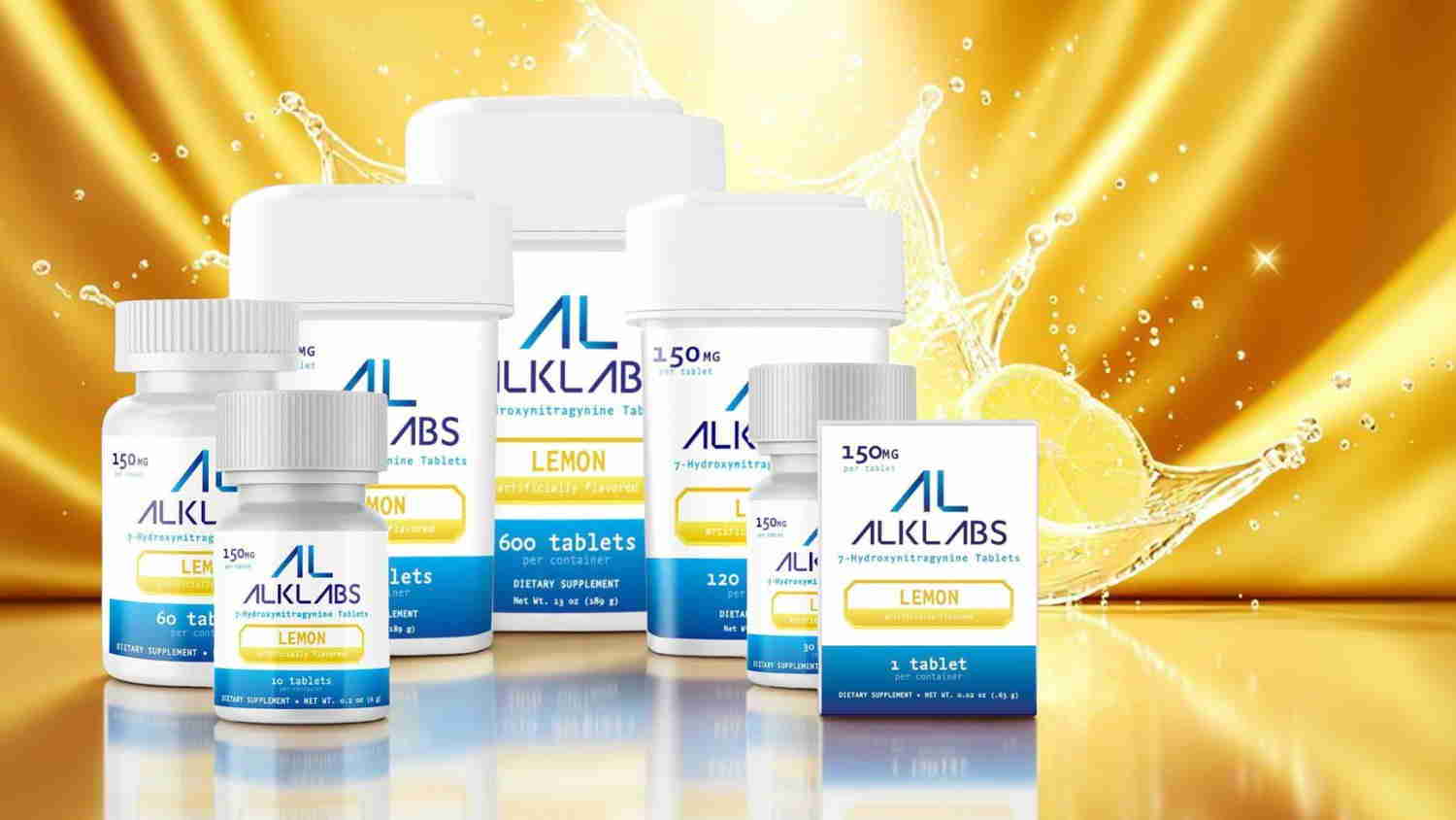 Bottles of supplements against a golden background with splashes of liquid.