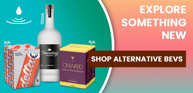 Beverage products with a call to explore and shop alternative drinks.