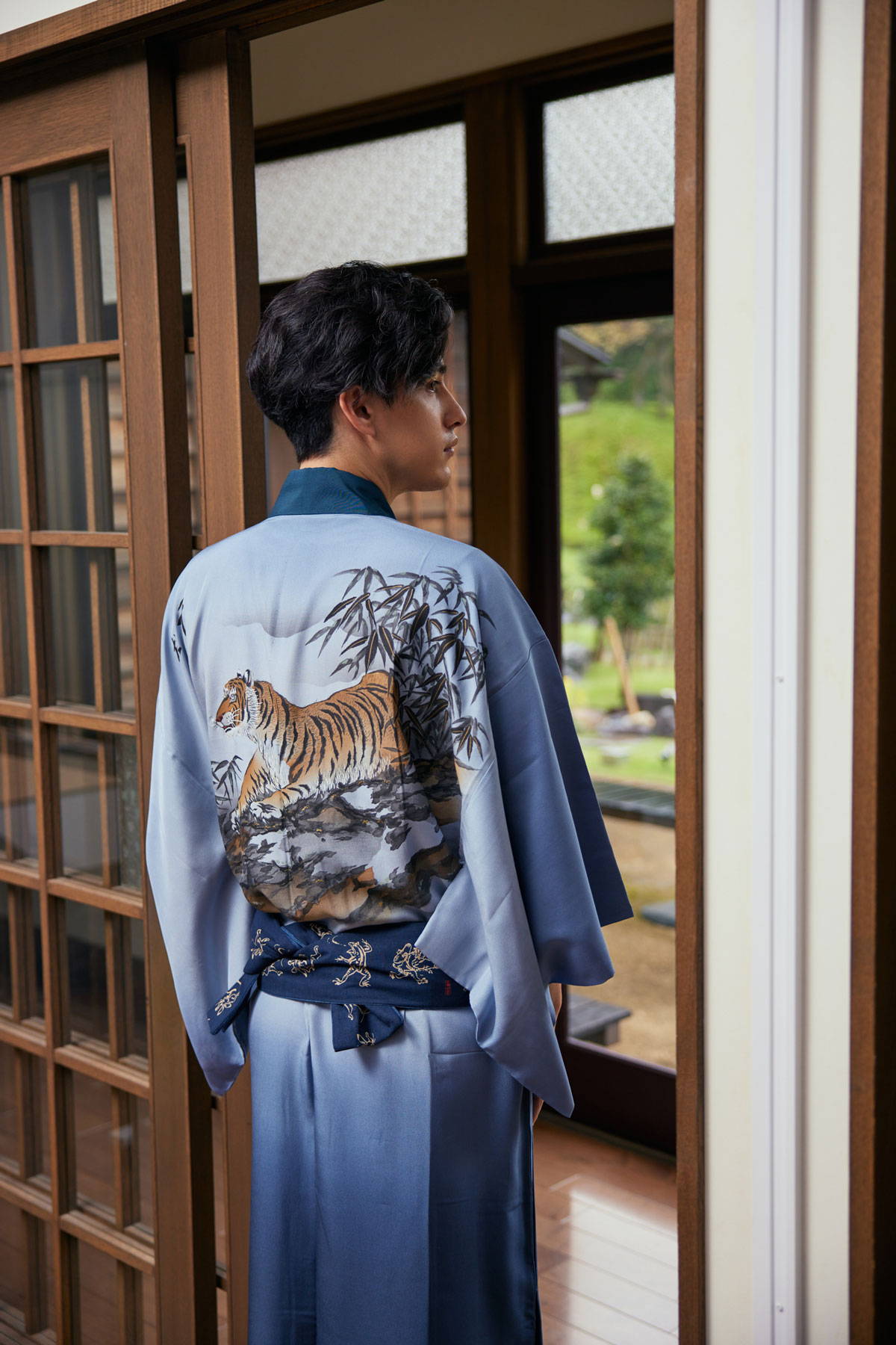 Japanese Men's Kimono Yukata Woven Yarn Fabric Obi Belt Set Of 2 