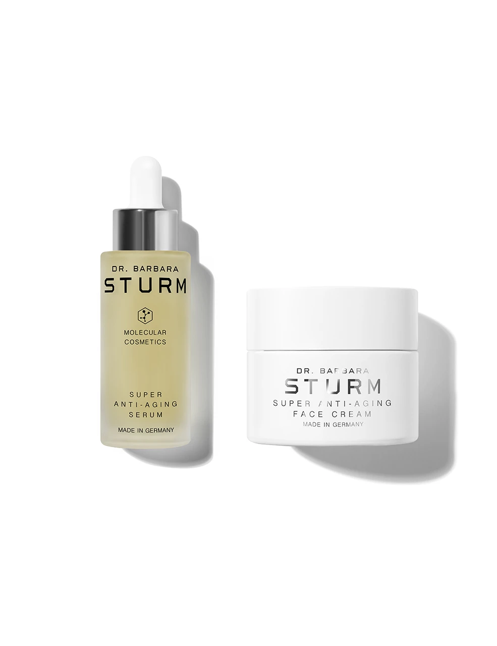 A serum and face cream from Dr. Barbara Sturm on a white background.