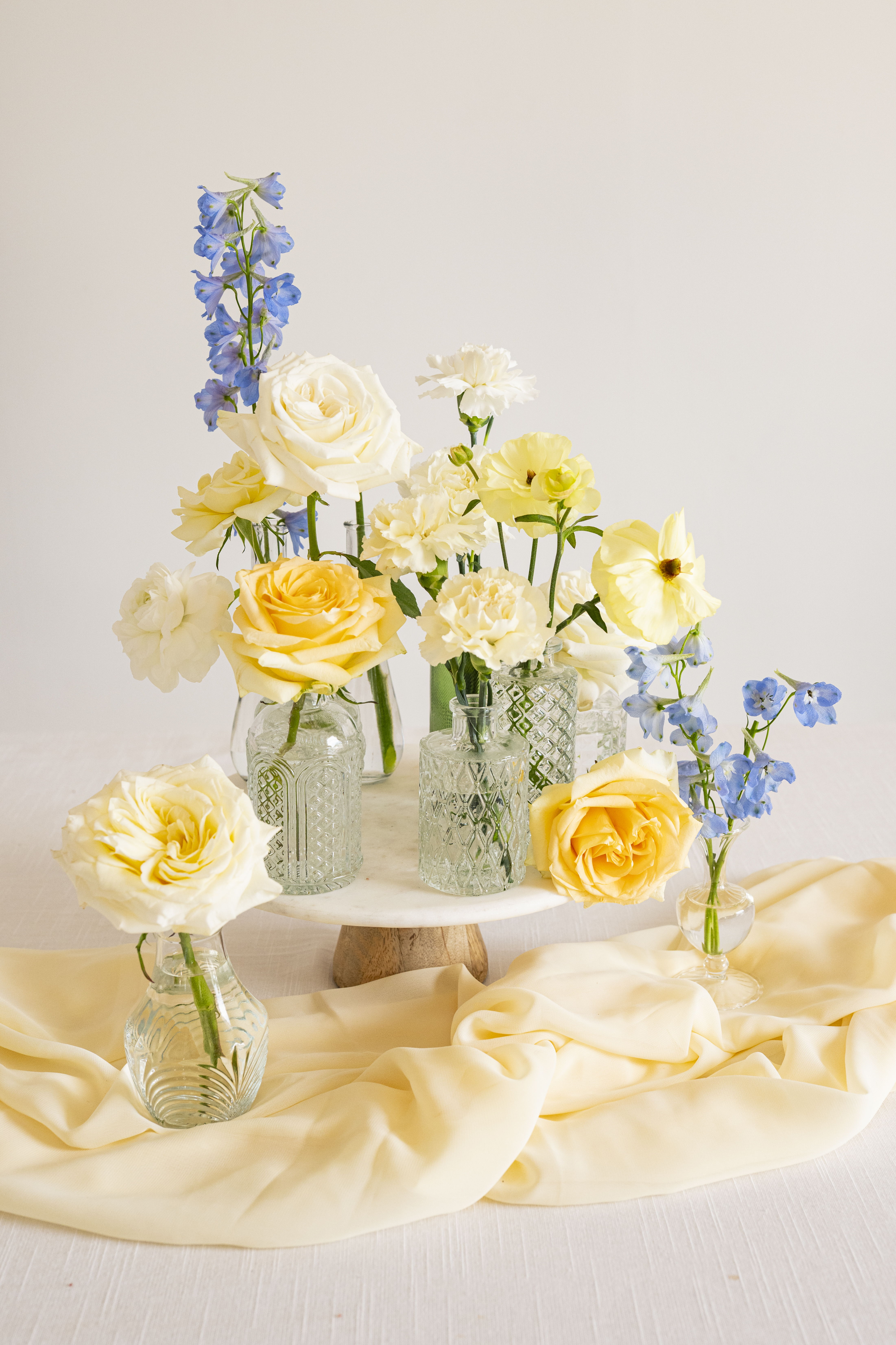 blue and buttercream bud vases