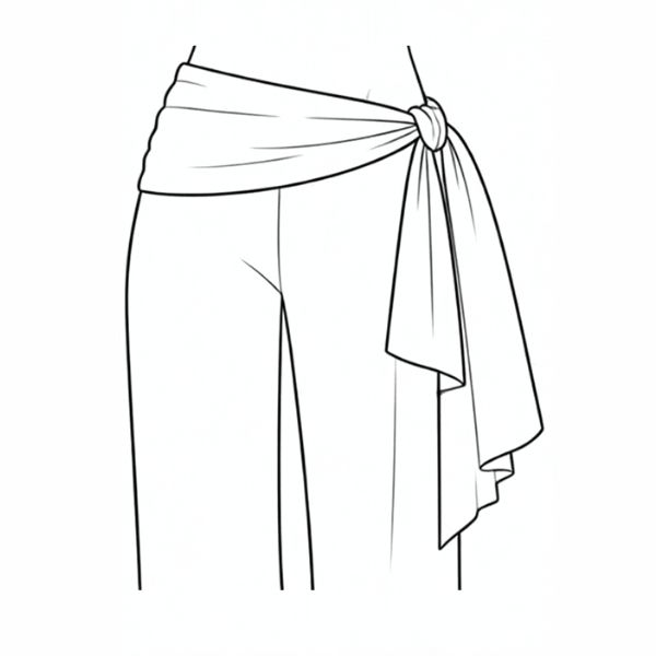 Drawn illustration of a scarf tied around woman's waist with pants