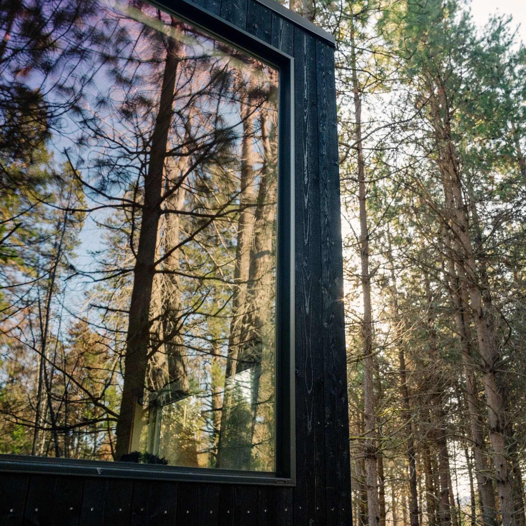 Reflective window of a Getaway House in nature