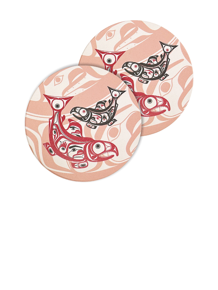 Salmon Ceramic Coasters by Corey Bulpitt, Haida