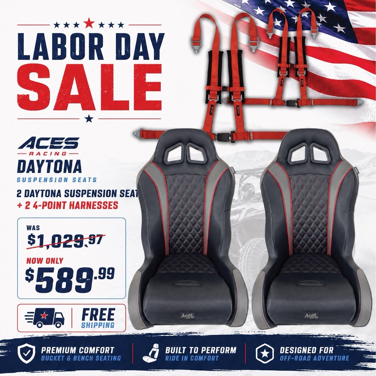 Labor Day sale on Daytona suspension seats with discounted prices.