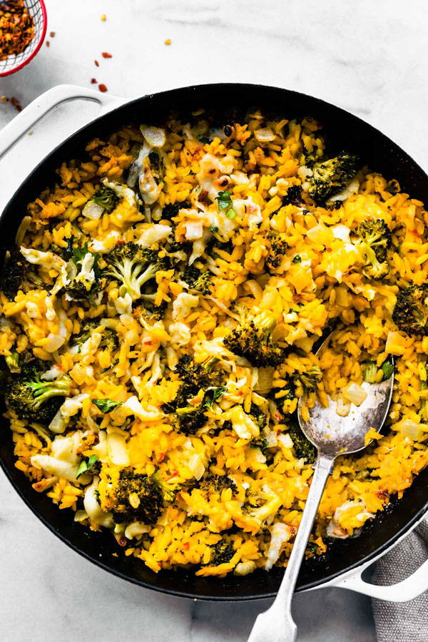 Gluten-free broccoli and cheese casserole with orzo