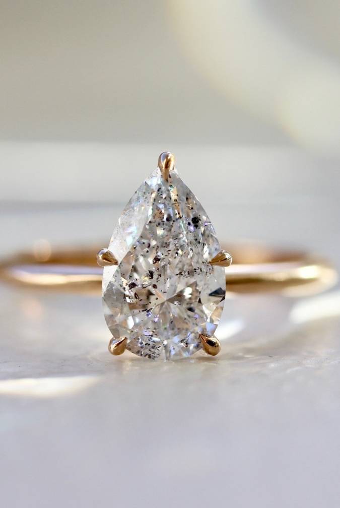 Pear Shaped Salt and Pepper Diamond Ring in Rose Gold