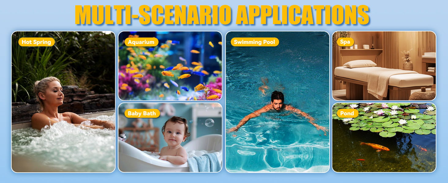 Images showcasing various multi-scenario applications related to water activities.