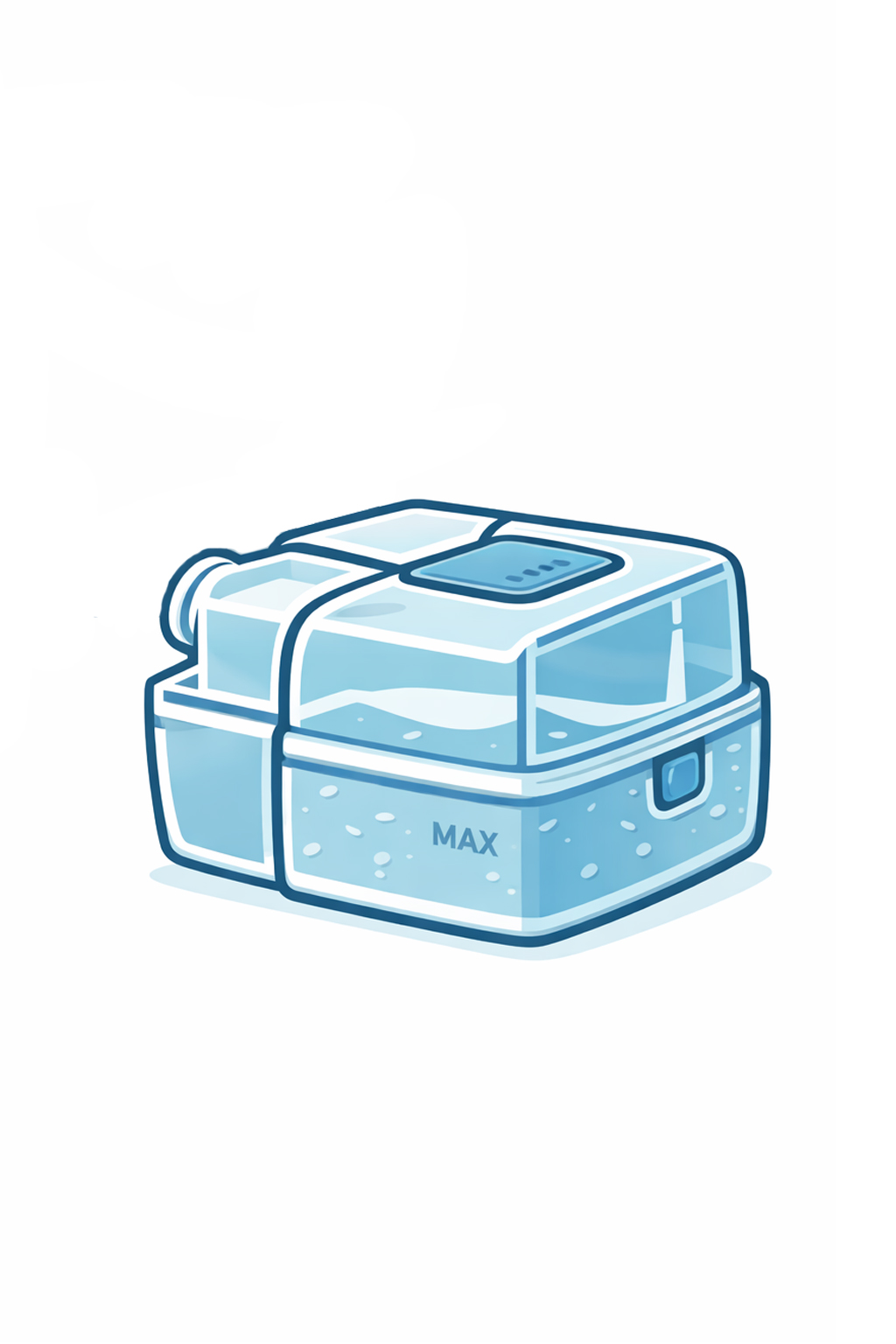 Illustration of a blue water filtration device with a lid.