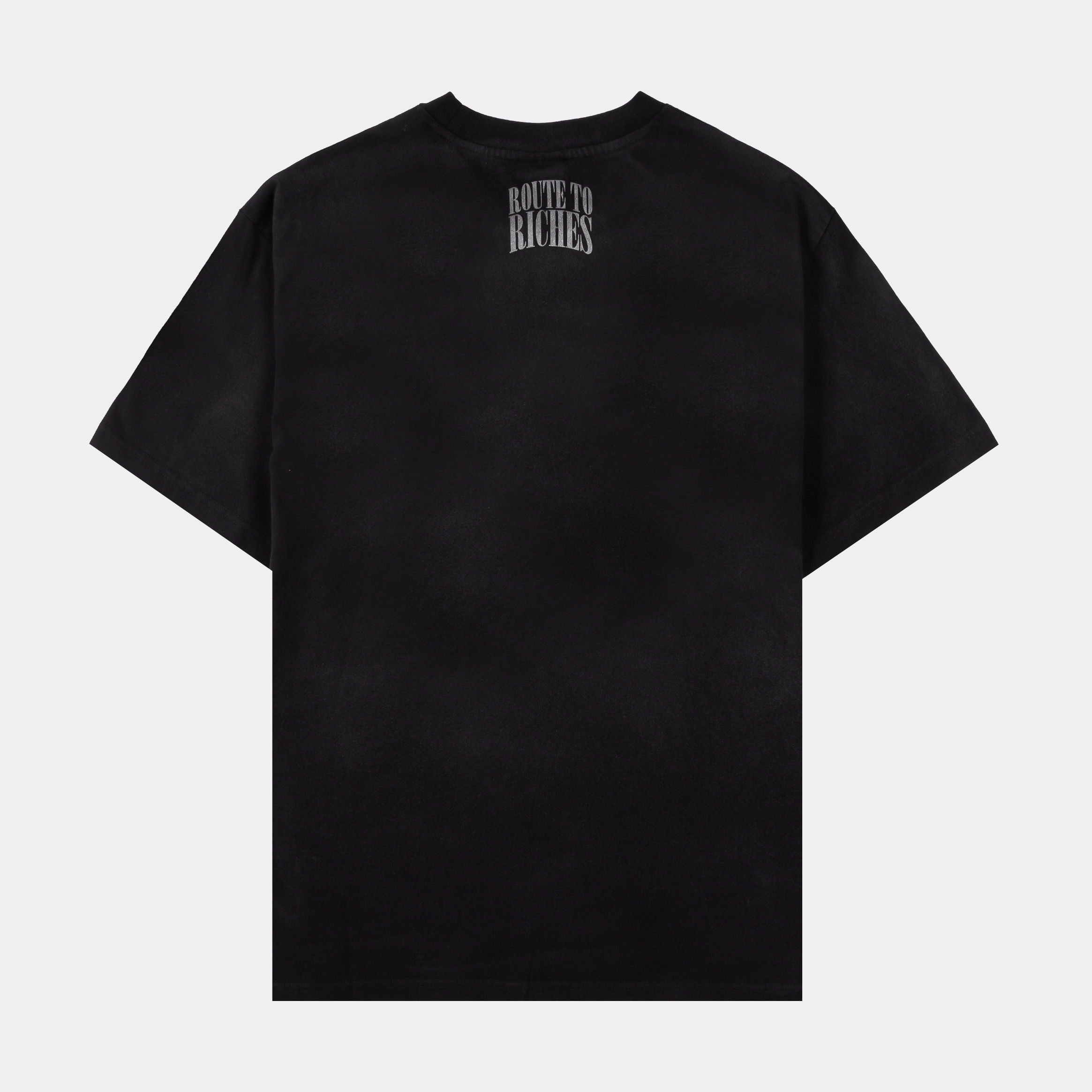 Black t-shirt featuring a graphic of a wolf and moon design.
